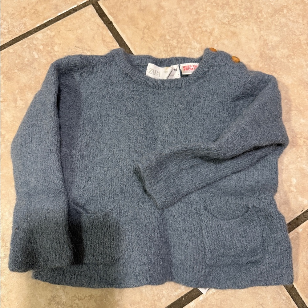 Zara baby Heathered Blue Crew Neck Sweater